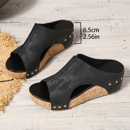 Damen Vintage Keilsandaletten mit offener Spitze für den Sommer – Bequeme Slip-On Plateau-Schuhe