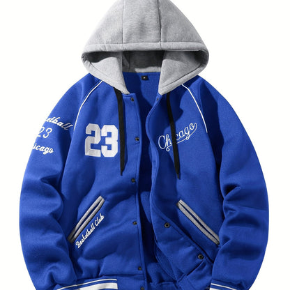 Unisex Baseballjacke mit Kapuze und Druckknöpfen, Winterjacke für Outdoor