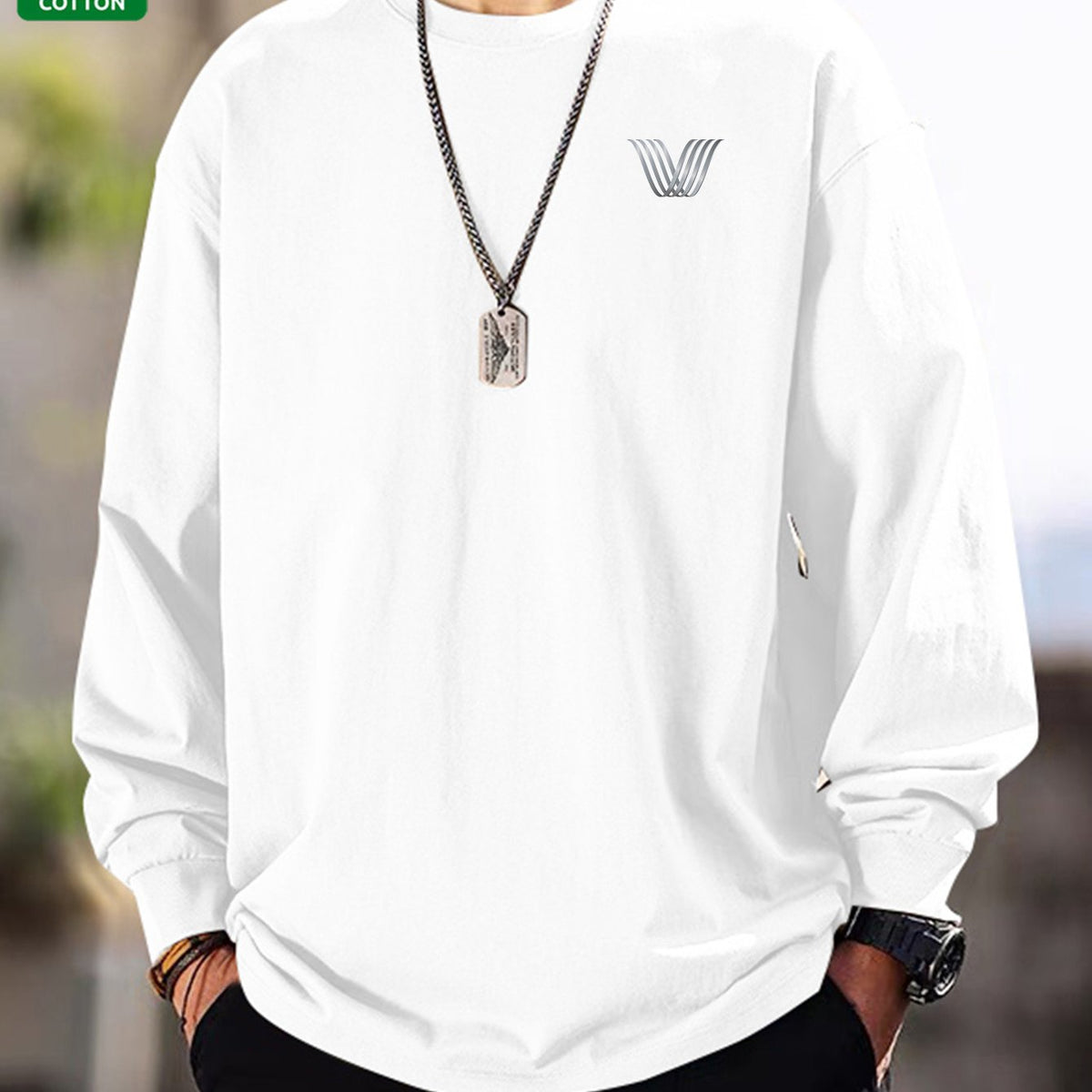 Herren Langarmshirt Rundhals mit Logo-Applikation