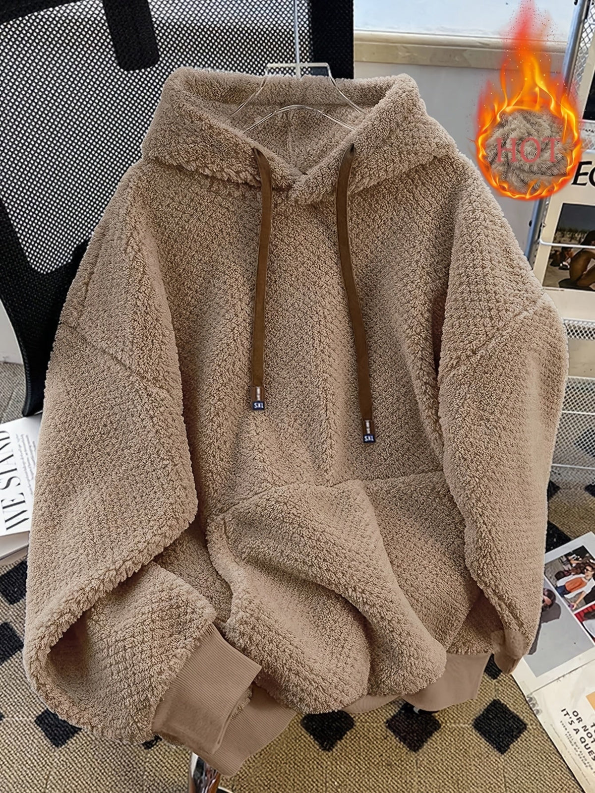 Teddy-Fleece Hoodie für Damen mit Kapuze und Kängurutasche, Kuscheliger Oversize Pullover