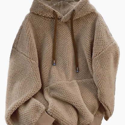 Teddy-Fleece Hoodie für Damen mit Kapuze und Kängurutasche, Kuscheliger Oversize Pullover