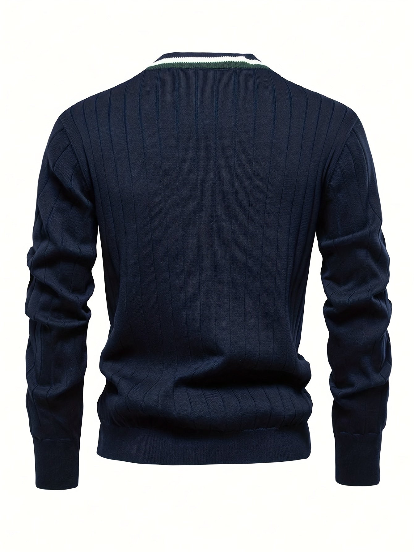 Herren Strickjacke Marineblau V-Ausschnitt mit Streifen
