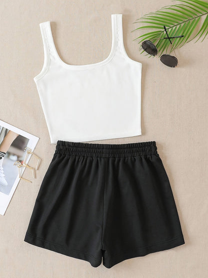 Damen Sport-Set Freizeit Top und Shorts mit Print – The Mountains Adventure, Sommer Loungewear