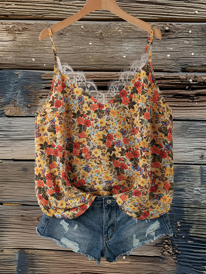 Damen Blusentop mit Blumenmuster und Spitzenbesatz – Lässiger Sommer-Style