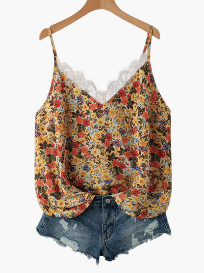 Damen Blusentop mit Blumenmuster und Spitzenbesatz – Lässiger Sommer-Style