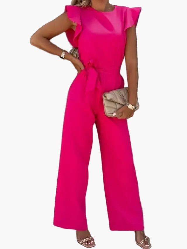 Damen Jumpsuit Elegant mit Gürtel und Volantärmeln – Modischer Einteiler für Büro & Freizeit