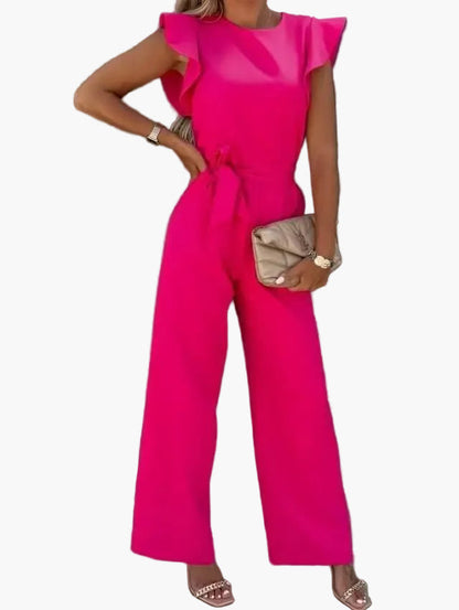 Damen Jumpsuit Elegant mit Gürtel und Volantärmeln – Modischer Einteiler für Büro & Freizeit