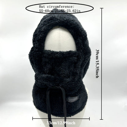 Fleece Kapuzen-Halstuch mit Gesichtsbedeckung und Kordelzug, Winter Schal Mütze Halswärmer Set