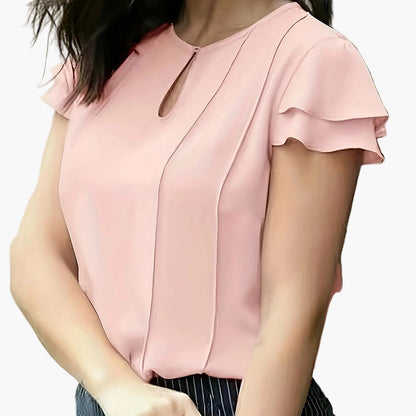 Damen Elegante Bluse mit Volantärmeln und Keyhole-Ausschnitt – Stilvolle Sommermode für Büro und Freizeit
