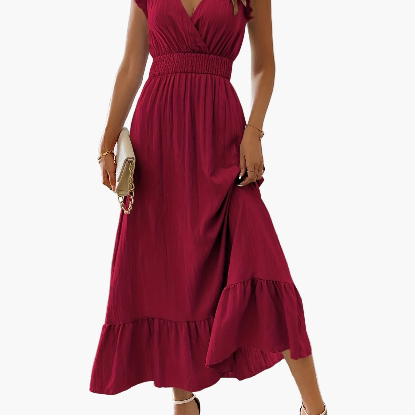 Damen Elegantes Maxikleid mit Volantärmeln und Schmeichelnder Taille – Perfekt für Sommer und besondere Anlässe