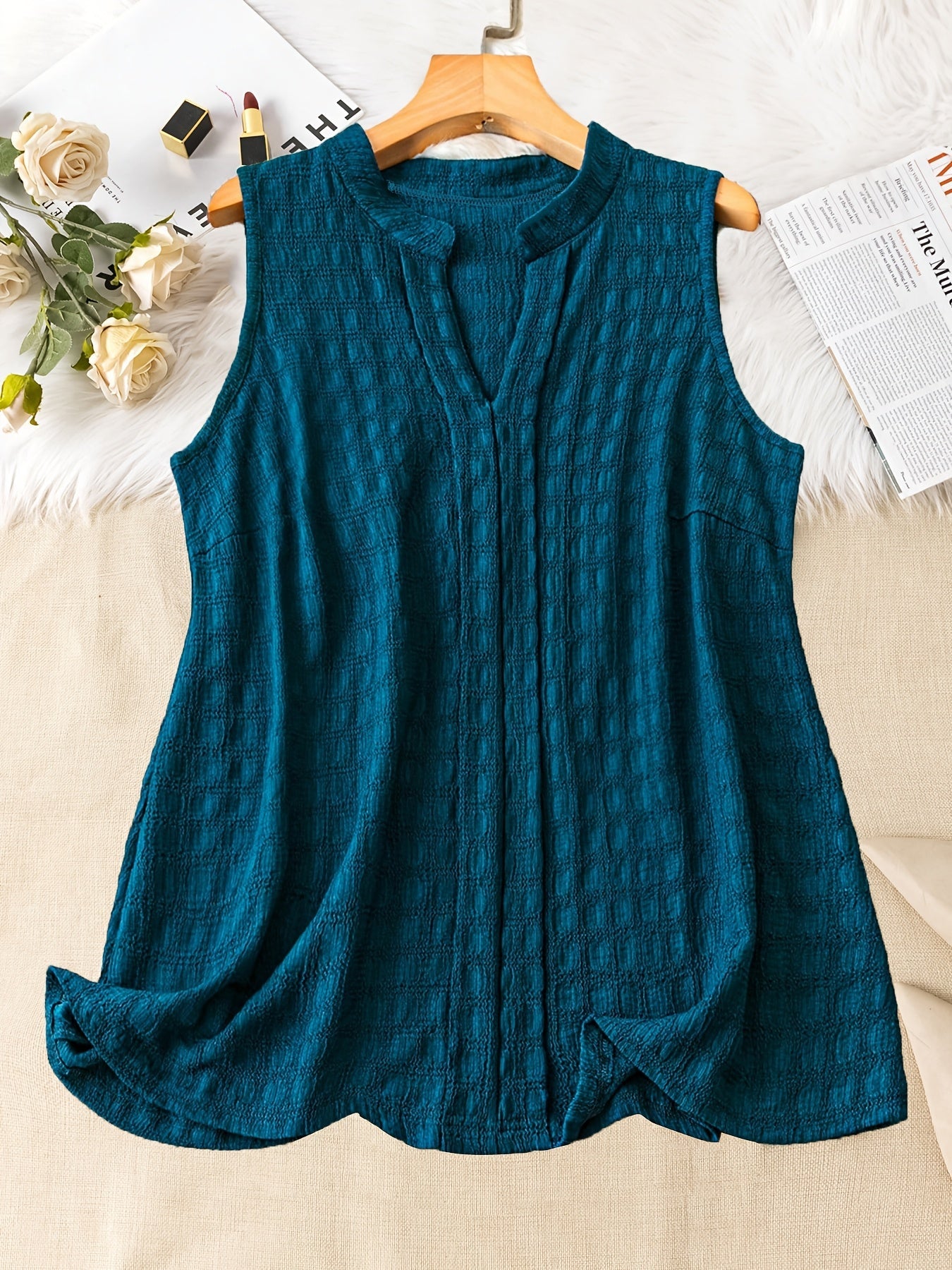 Damen Elegantes Ärmelloses Tunika-Top mit V-Ausschnitt – Perfekt für Alltag und Freizeit