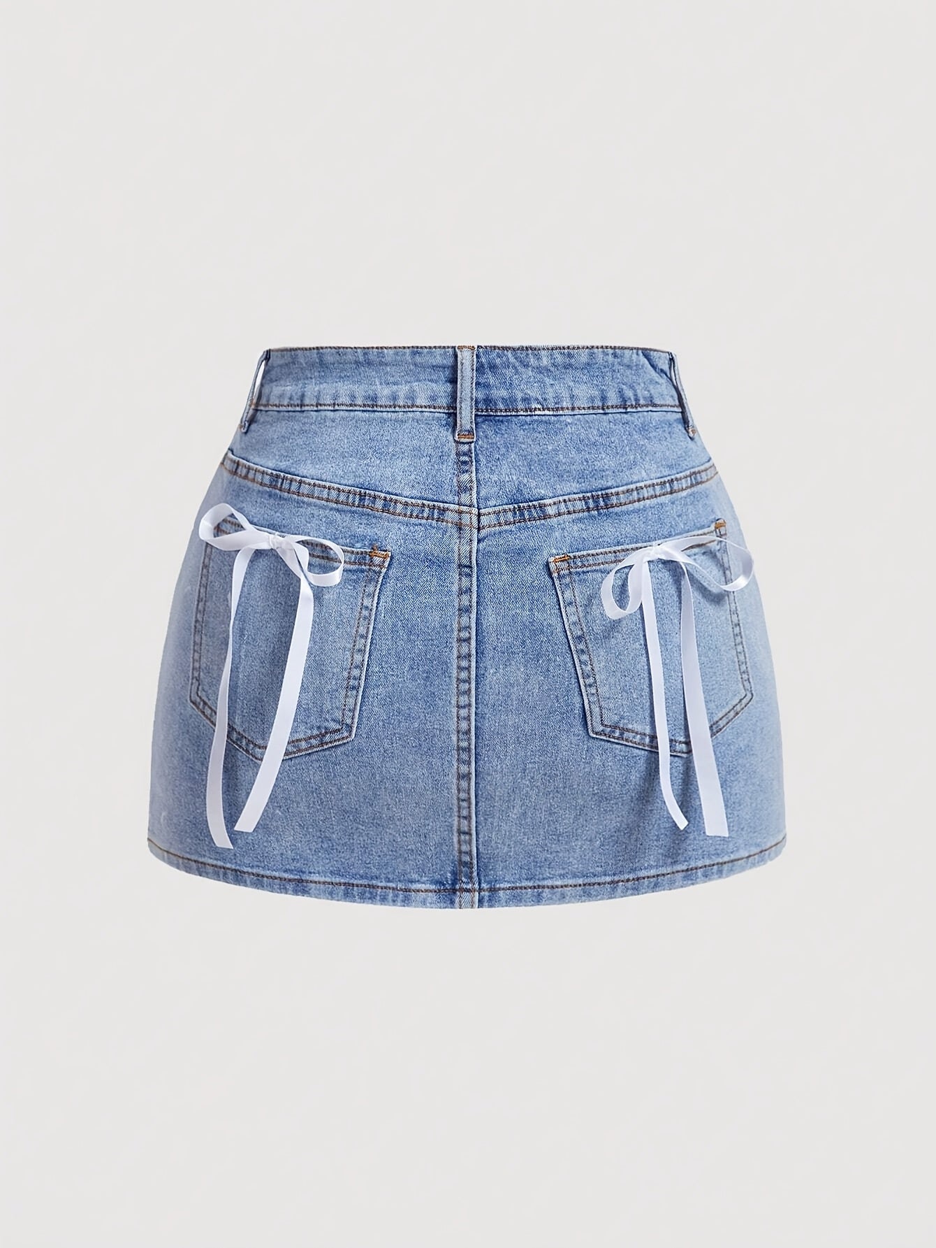 Damen Jeans Minirock im eleganten Stil mit verspielten Schleifen und Taschen – Perfekt für Freizeit und Sommer