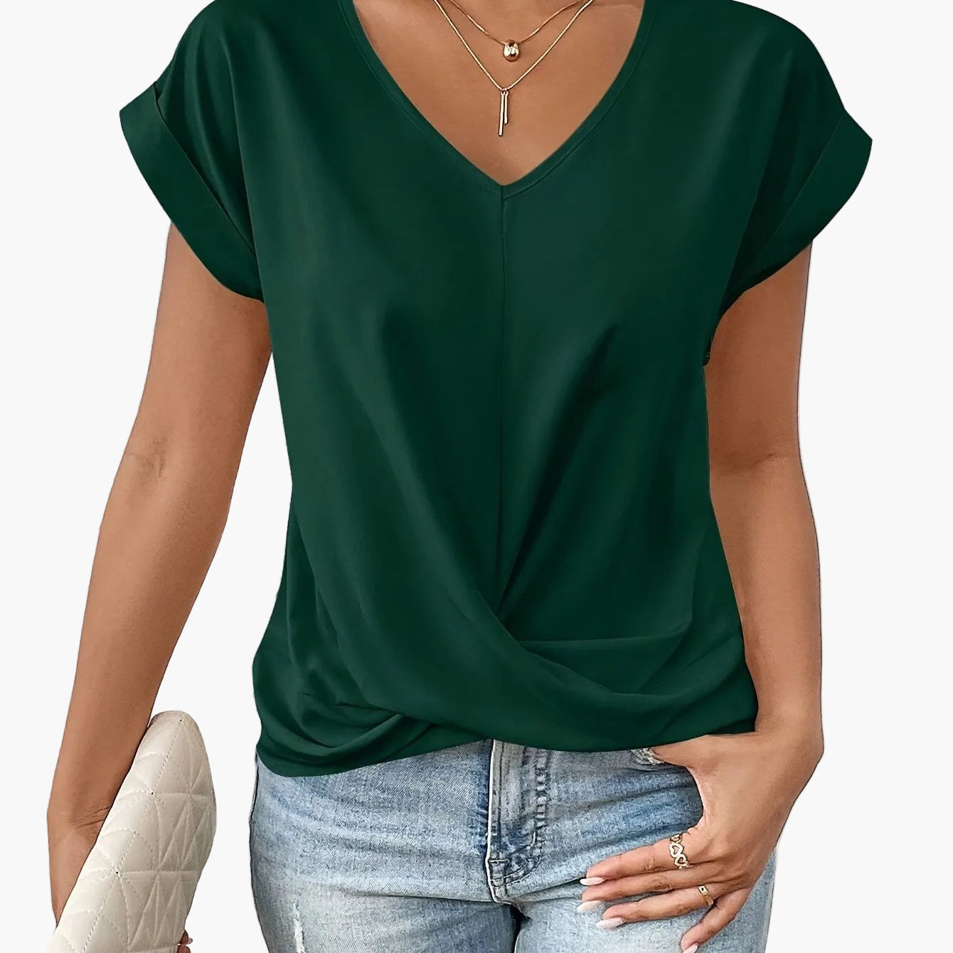 Damen Elegante Wickelbluse mit V-Ausschnitt für Alltag und Büro