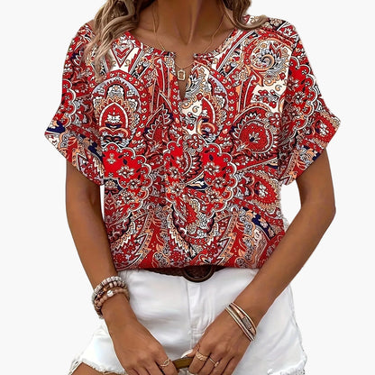 Damen Elegante Kurzarm Bluse mit Modernem Print – Perfekt für Freizeit und Büro