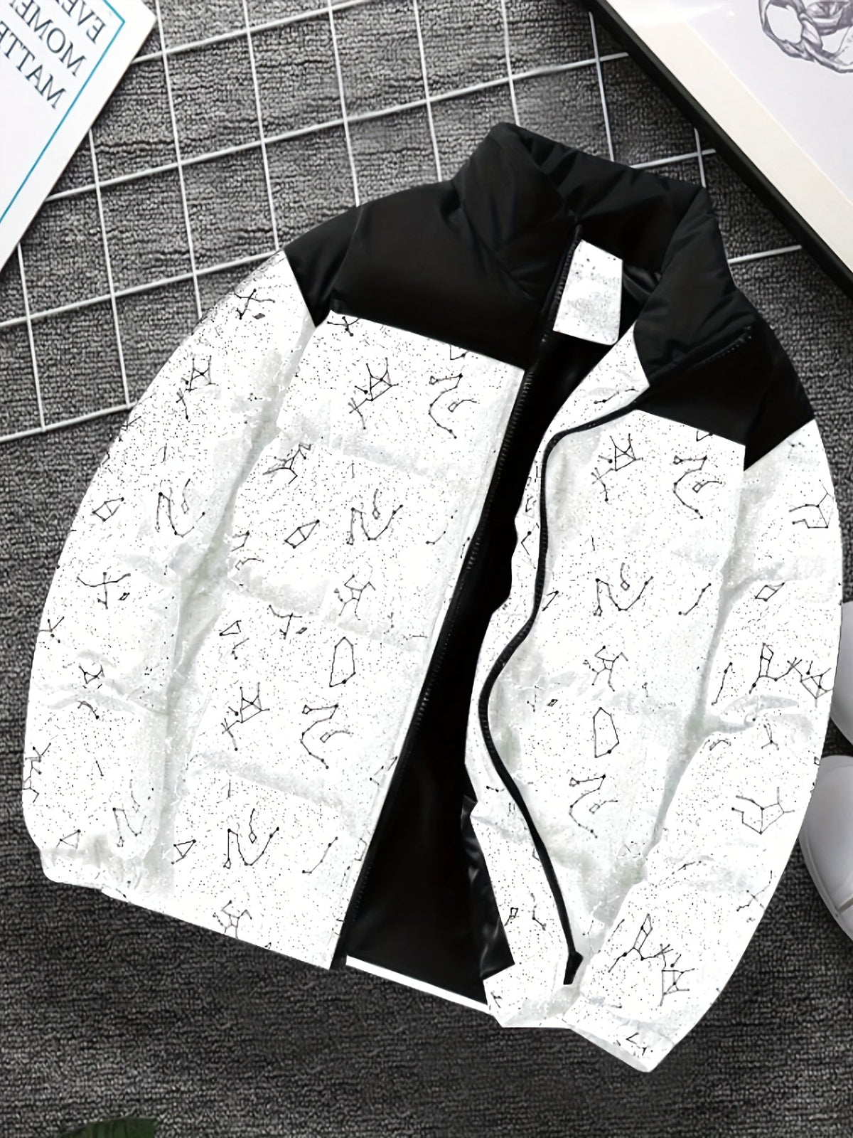 Unisex Steppjacke mit Sternenmuster, Stehkragen und Reißverschluss