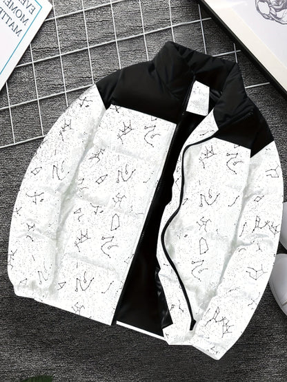Unisex Steppjacke mit Sternenmuster, Stehkragen und Reißverschluss