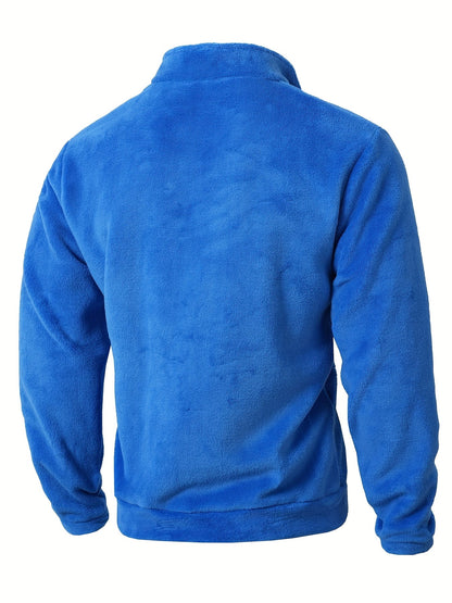 Fleece Pullover Herren mit Reißverschluss Stehkragen und Kängurutasche