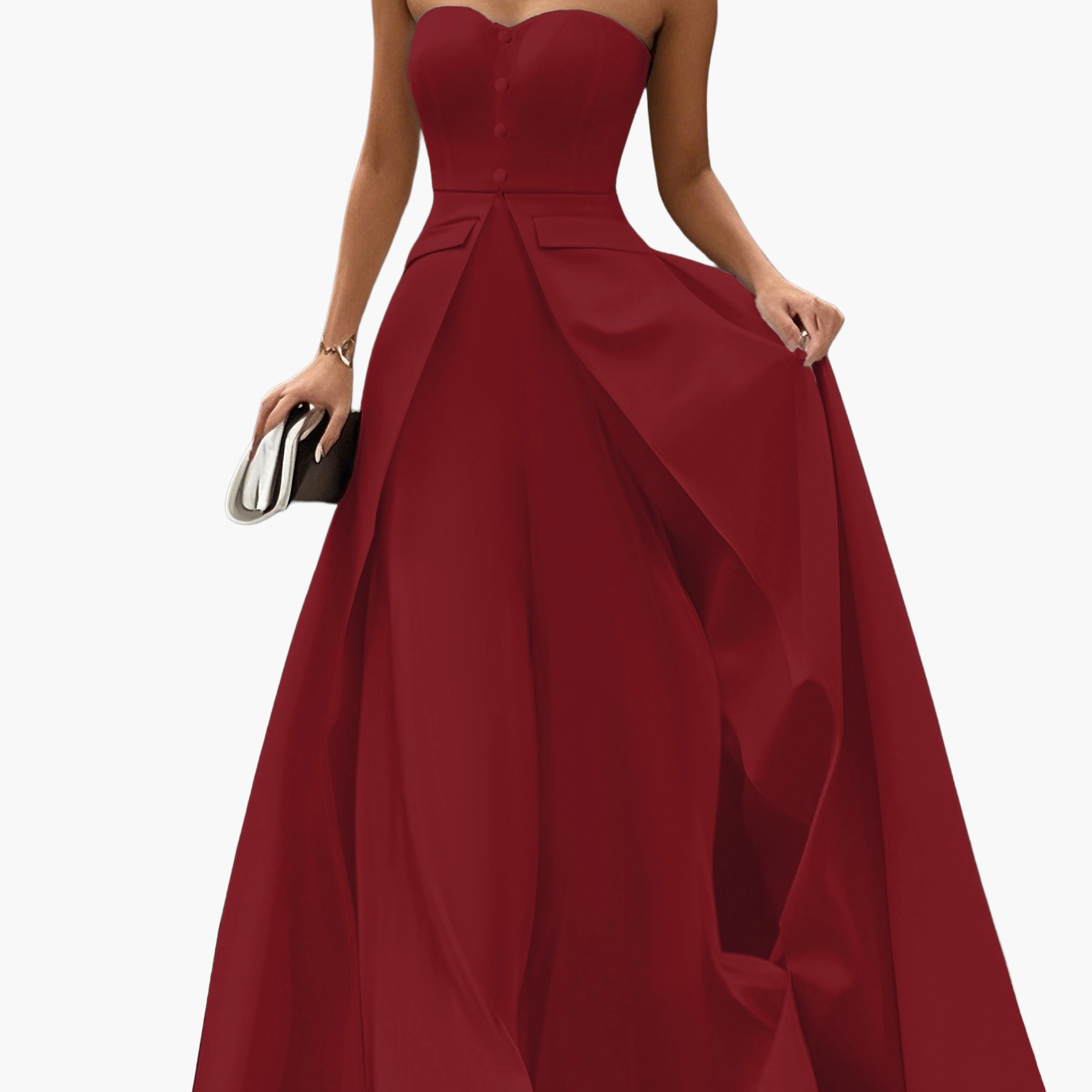 Damen Elegantes Abendkleid mit Bandeau-Design und Knopfleiste – Perfekt für festliche Anlässe