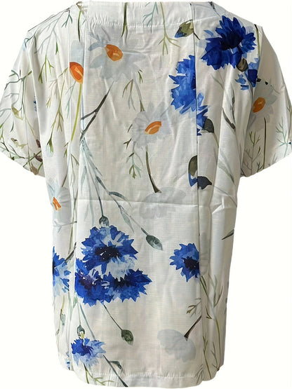 Damen Vintage Bluse mit Blumenmuster und Knopfleiste – Sommer Freizeit Oberteil