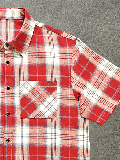 Herren Oversize Karohemd Kurzarm Streetwear Freizeitstil