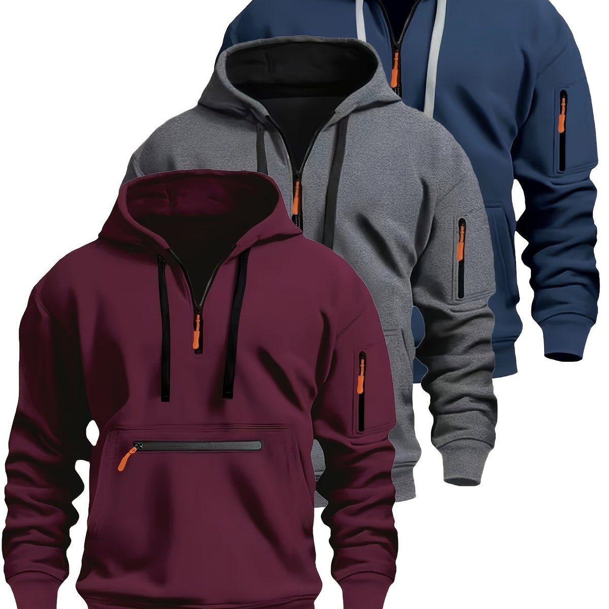 Herren Hoodie mit Reißverschluss und Taschen Kapuzenpullover