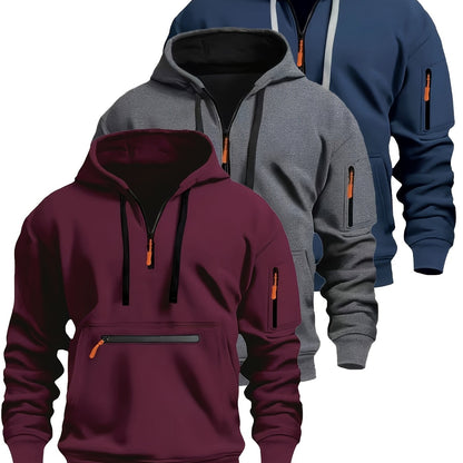 Herren Hoodie mit Reißverschluss und Taschen Kapuzenpullover