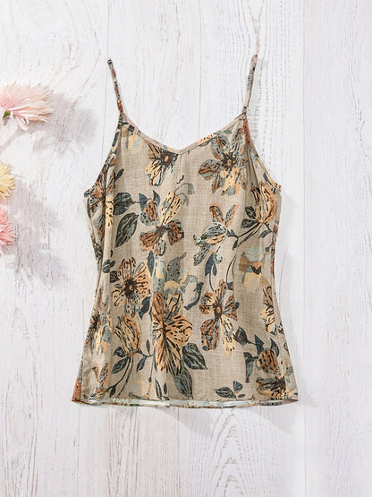 Damen Blumen-Top mit Spaghettiträgern und V-Ausschnitt – Sommerlich, Elegant, Ideal für Freizeit & Urlaub