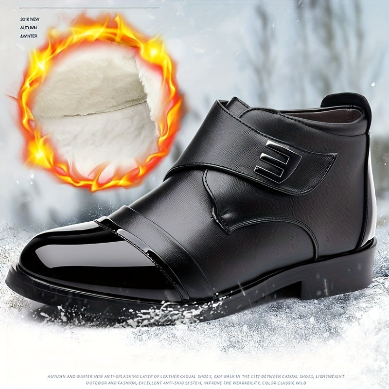 Herren Stiefelette Schwarz mit Glattleder-Effekt und Klettverschluss