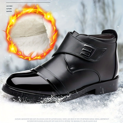 Herren Stiefelette Schwarz mit Glattleder-Effekt und Klettverschluss