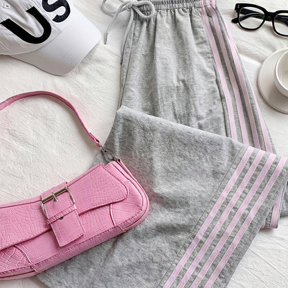 Damen Weitbeinige Athleisure Hose mit Streifen und Kordelzug – Sportlich & Lässig