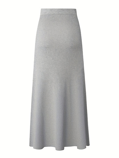 Damen Rippenstrick Maxirock mit Bindegürtel – Eleganter Freizeit- und Büro-Look
