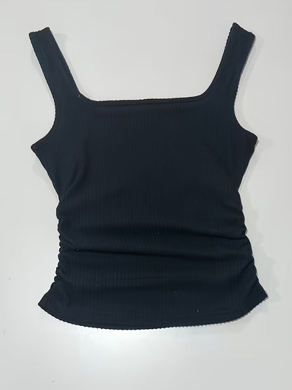 Damen Rippstrick Top mit breiten Trägern und eckigem Ausschnitt – Figurbetontes Basic Tanktop für Alltag und Freizeit