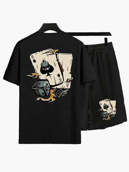 Herren Lounge-Set mit Print T-Shirt und Shorts – Bequemes Freizeit-Outfit für Zuhause und Alltag