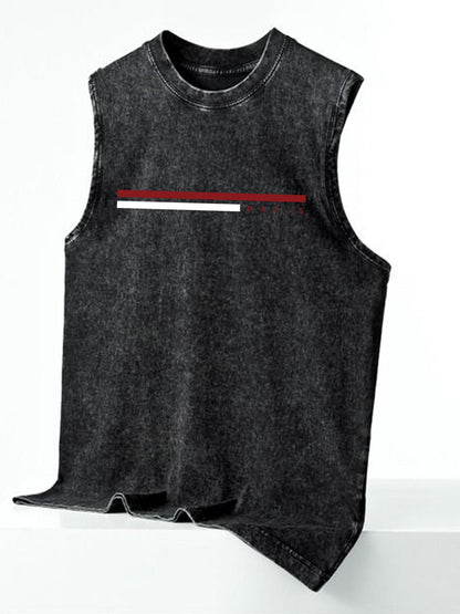 Herren Streetstyle ärmelloses Tanktop mit vertikalem Print – Urban Look für Freizeit & Fitness