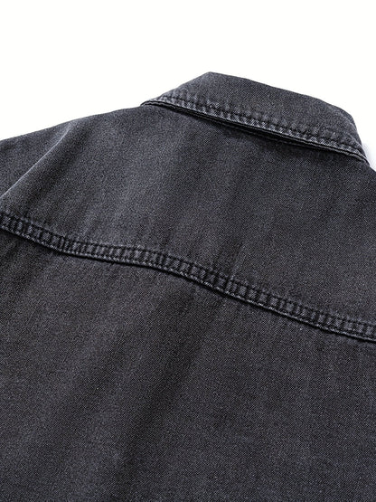 Jeanshemd Herren Hemd Denim Shirt Langarm Casual Freizeithemd mit Brusttaschen