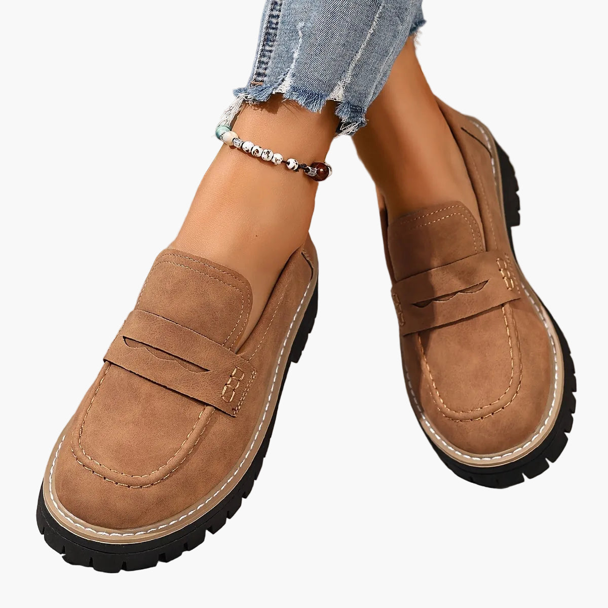 Damen Loafer im klassischen Stil mit Profilsohle – Bequeme Alltags-Slipper für Freizeit und Büro