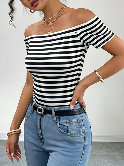 Damen Off-Shoulder Streifenshirt – Elegantes, Schulterfreies Oberteil für Alltag und Freizeit