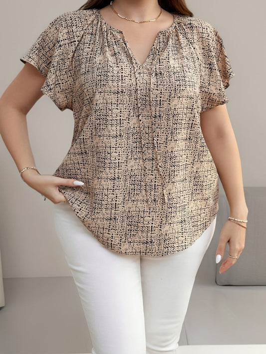Damen Blusenshirt mit V-Ausschnitt und modernem Muster – Lässig & vielseitig für Alltag und Büro