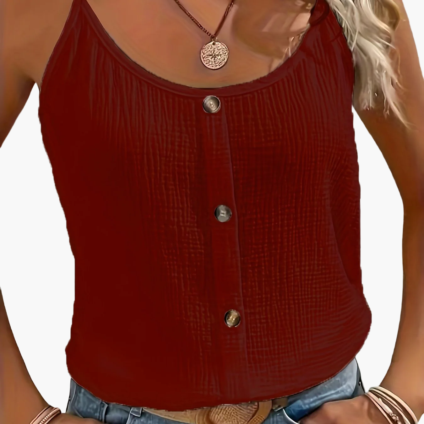 Damen Sommer Tanktop mit Knopfleiste – Lässiges Spaghettiträger Top für Alltag und Freizeit
