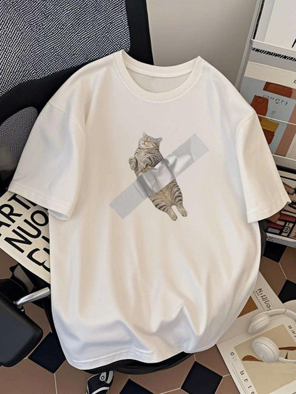 Herren T-Shirt mit lustigem Katzen-Print – Streetwear Style, Casual & Trendig