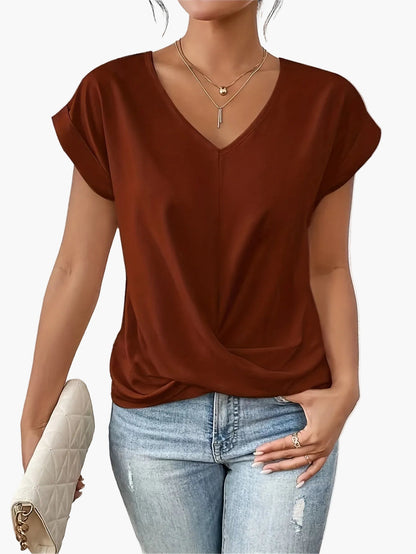 Damen Casual Kurzarm V-Ausschnitt Shirt – Lockeres Sommer Freizeit Oberteil für Alltag & Büro