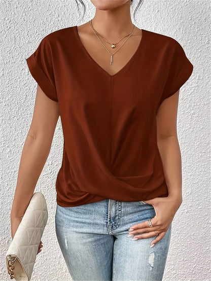 Damen Elegante Wickelbluse mit V-Ausschnitt für Alltag und Büro
