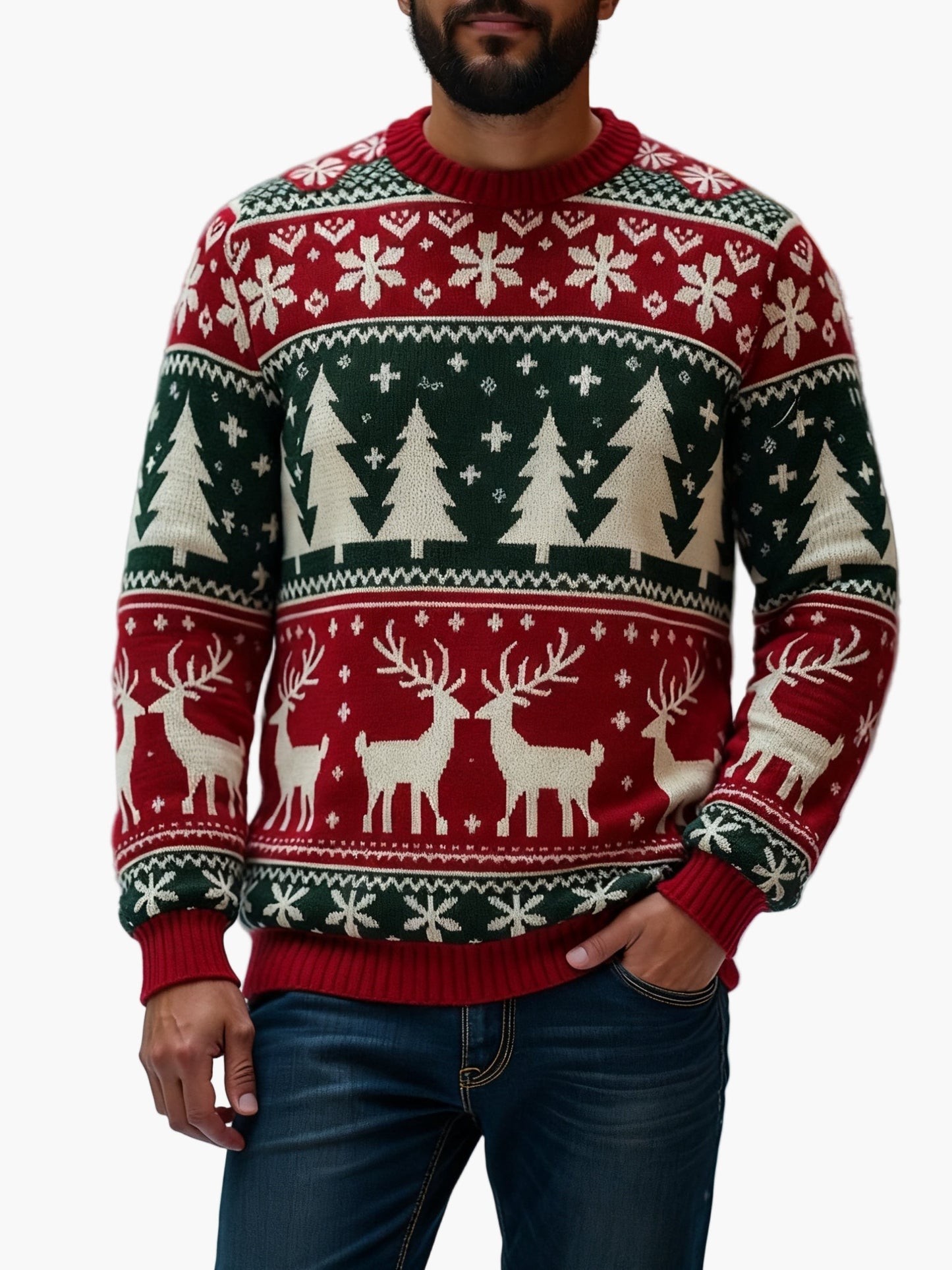 Herren Weihnachtspullover mit Rentier- und Tannenbaum-Motiv – Perfekt für festliche Anlässe und Partys