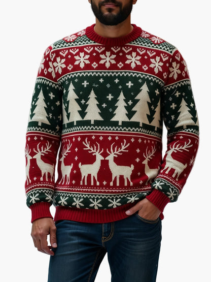Herren Weihnachtspullover mit Rentier- und Tannenbaum-Motiv – Perfekt für festliche Anlässe und Partys