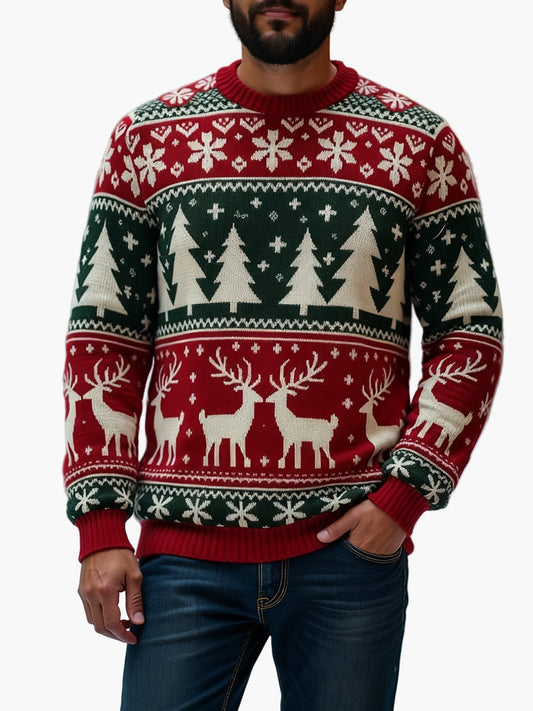 Herren Weihnachtspullover mit Rentier- und Tannenbaum-Motiv – Perfekt für festliche Anlässe und Partys
