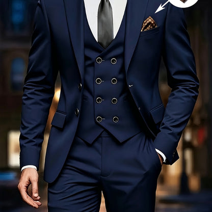Herren Anzug Set 3-teilig mit Sakko Weste Hose Hochzeitsanzug Business