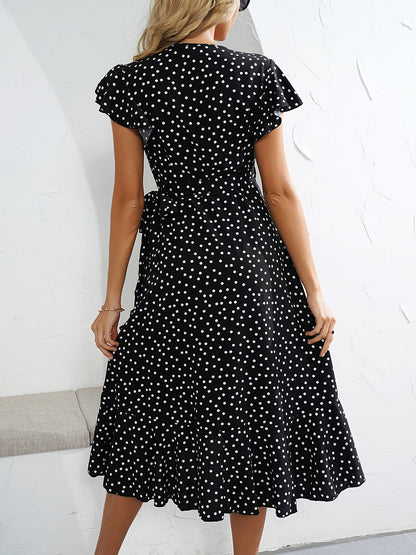 Damen Elegantes Polka-Dot Wickelkleid mit Rüschen – Stilvolles Sommerkleid für Alltag & Freizeit