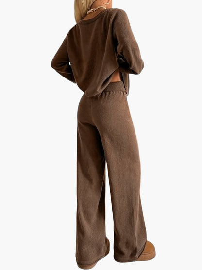 Damen Loungewear Set – Zweiteiliges Strick Freizeit-Outfit mit lockerem Schnitt, ideal für Herbst und Winter