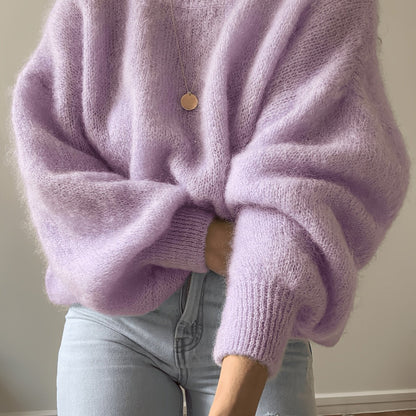 Damen Oversize Pullover Rundhals Weich Strick Langarm