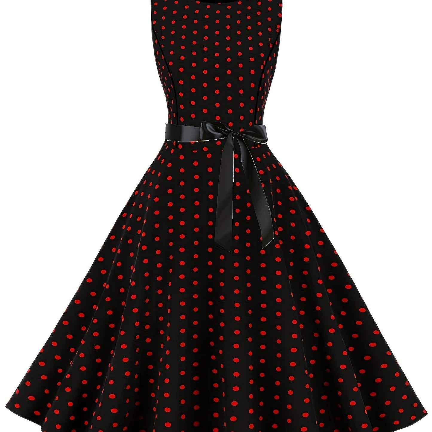 Damen Vintage Polka Dot Rockabilly Kleid mit Gürtel – Elegantes Retro Partykleid